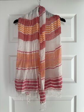Lands' End Striped Cotton Scarf in Pink, Orange & White